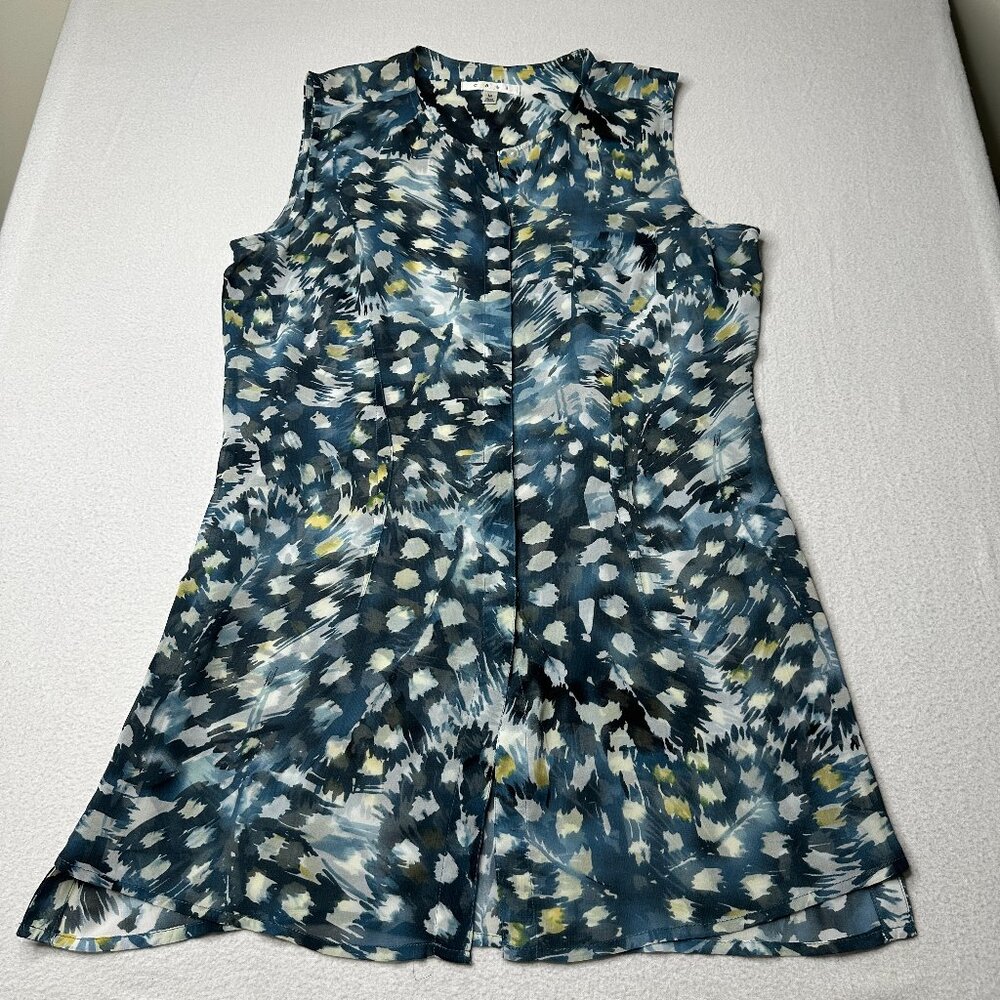 Cabi Womens Sleeveless Flowy Tunic Blue Yellow Floral Blouse Top Chic Size M